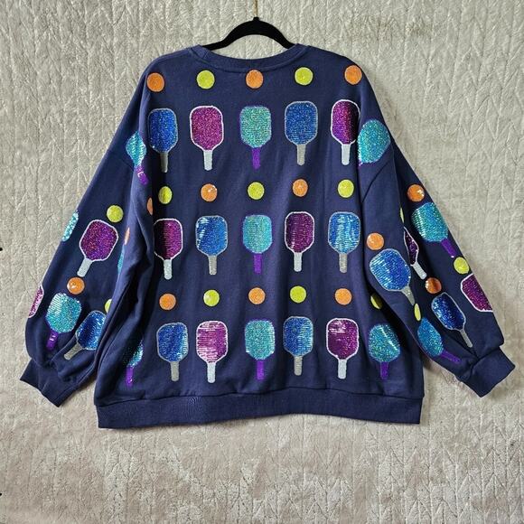 Queen Of Sparkles Sweatshirt XL Pickleball Sequin AOP Sports Preppy Colorful - Picture 5 of 7